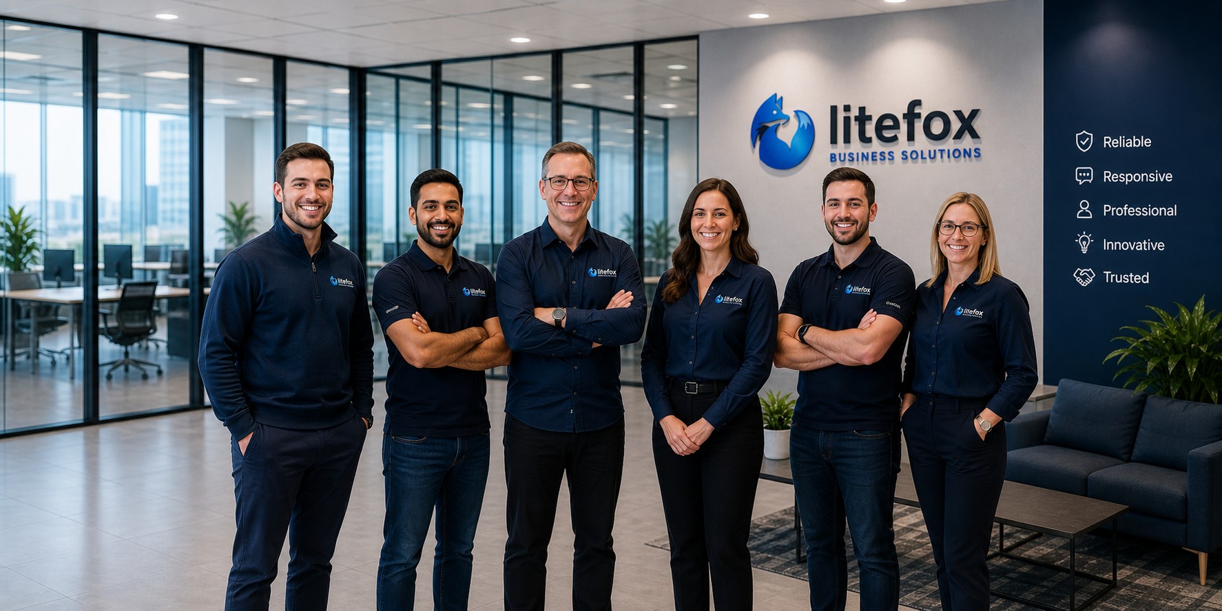 Litefox team in a modern business office