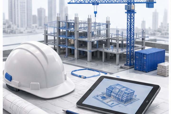Construction team reviewing site plans with a tablet